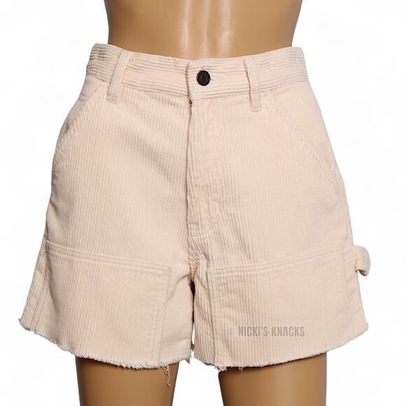 PacSun Workwear Corduroy Carpenter Utility Raw Hem Cream Shorts Women’s Size 26 - Picture 2 of 9
